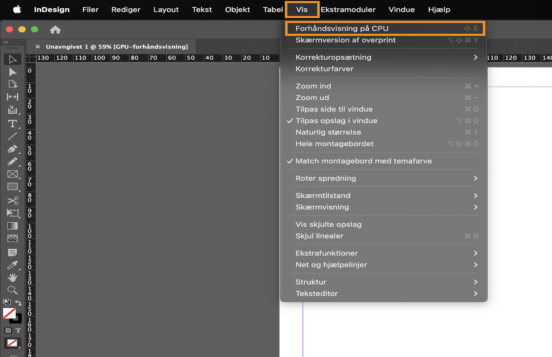 Skift til CPU-forhåndsvisning ved at gå til Visning > Forhåndsvisning på CPU.