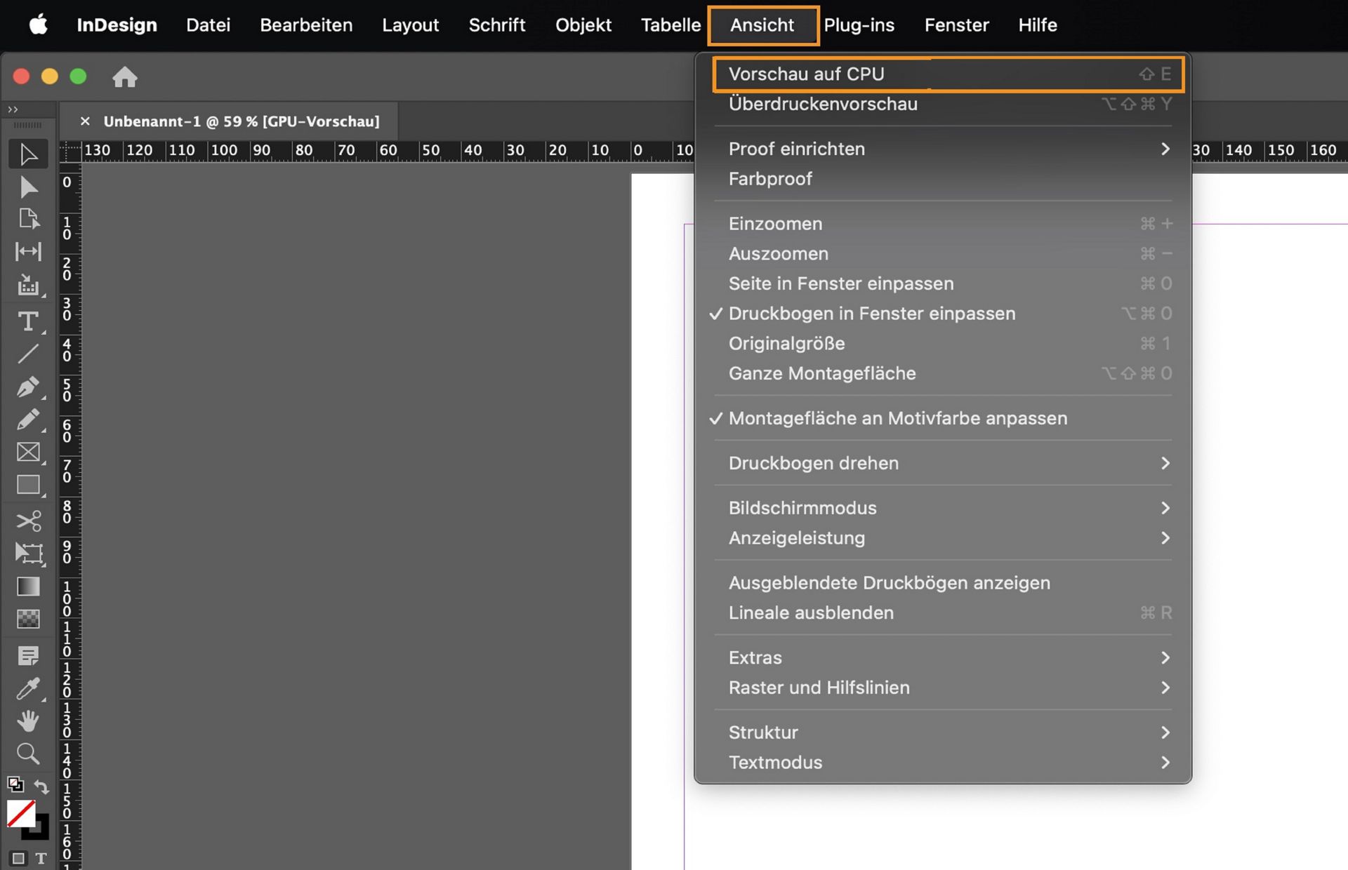 Um zur CPU-Vorschau zu wechseln, wähle „Ansicht > Vorschau auf CPU“.