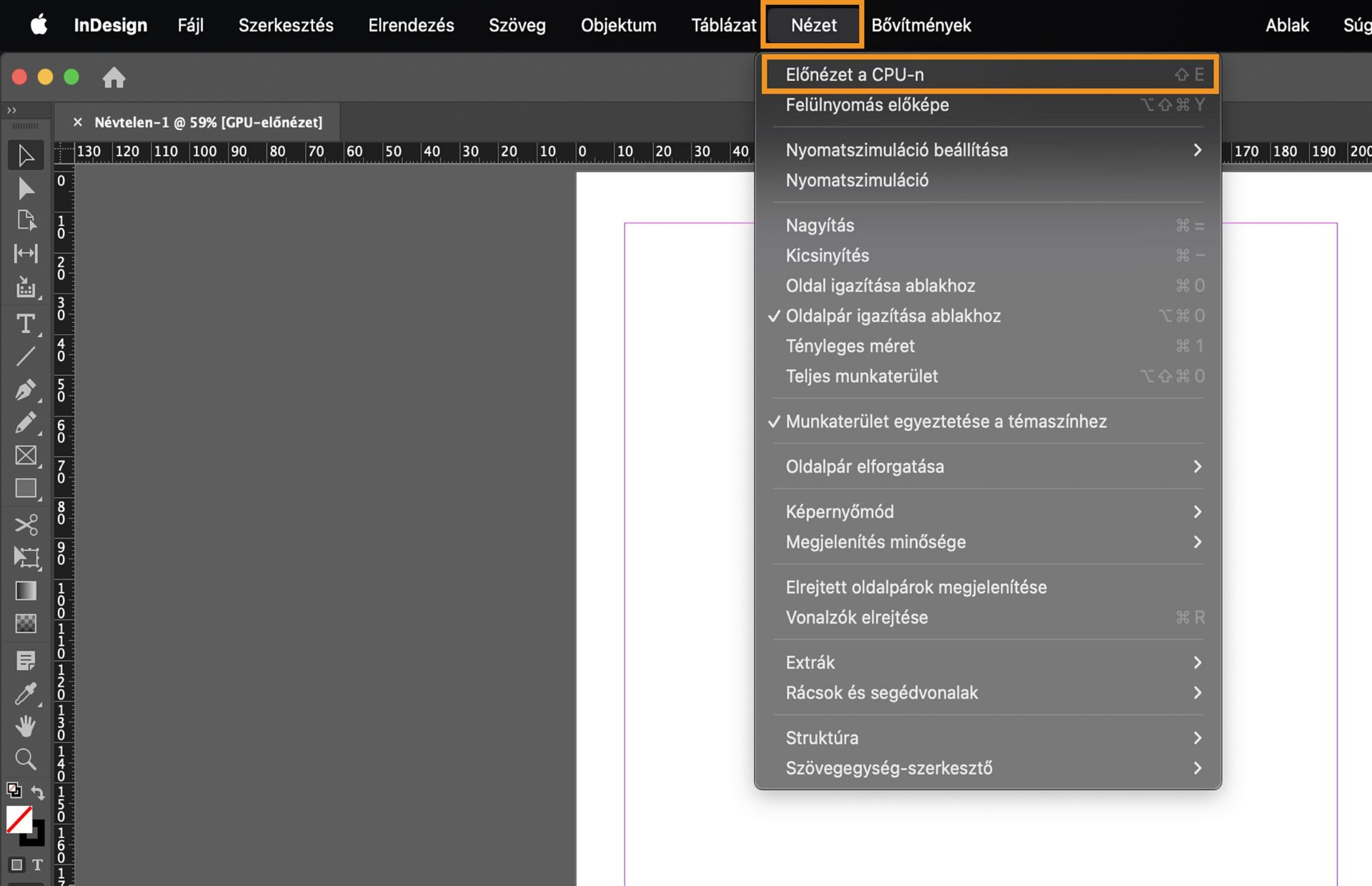 A CPU-előnézetre való váltáshoz lépjen a Nézet > Előnézet a CPU-n menüpontra.