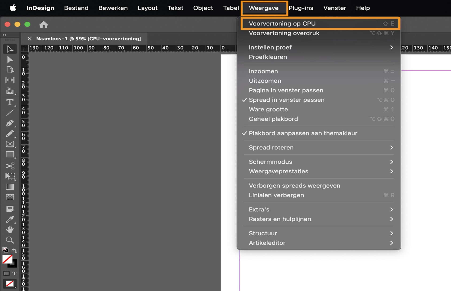 Als u naar CPU-voorvertoning wilt schakelen, gaat u naar Weergave > Voorvertoning op CPU.