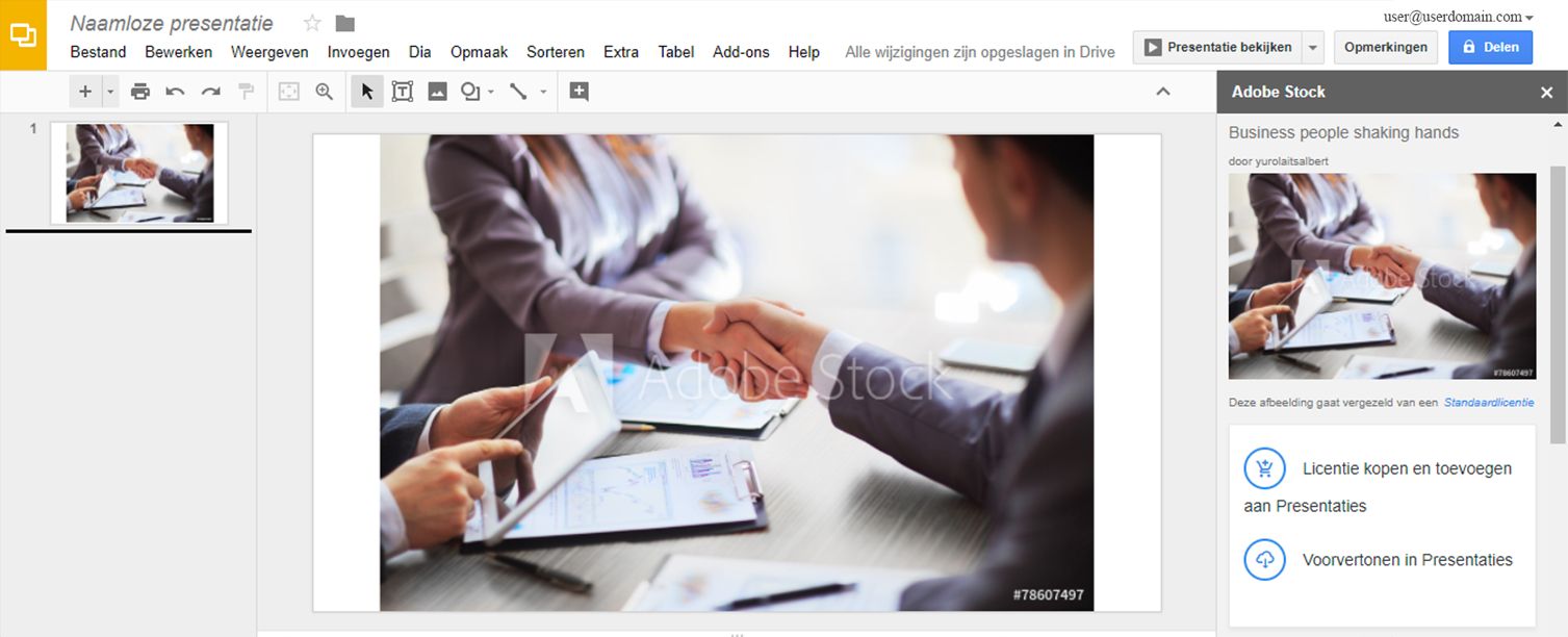 Voorvertoning van de geselecteerde afbeelding in de huidige dia