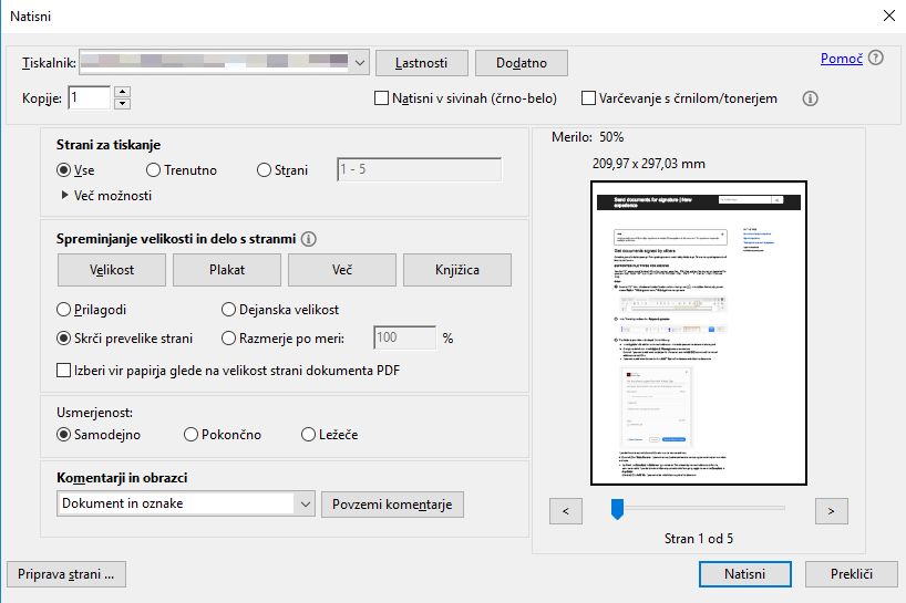 Novo izboljšano pogovorno okno za tiskanje
