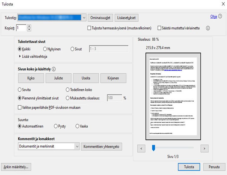 Uusi parannettu Tulosta-valintaikkuna