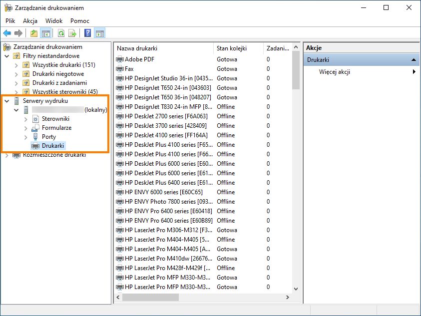 Usuwanie drukarek Adobe
