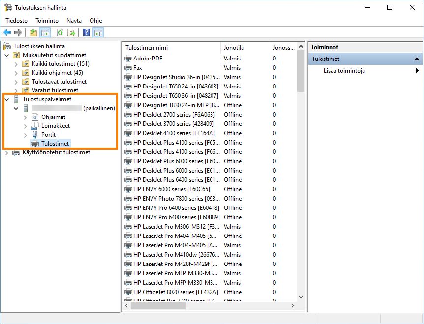 Poista Adobe-tulostimet