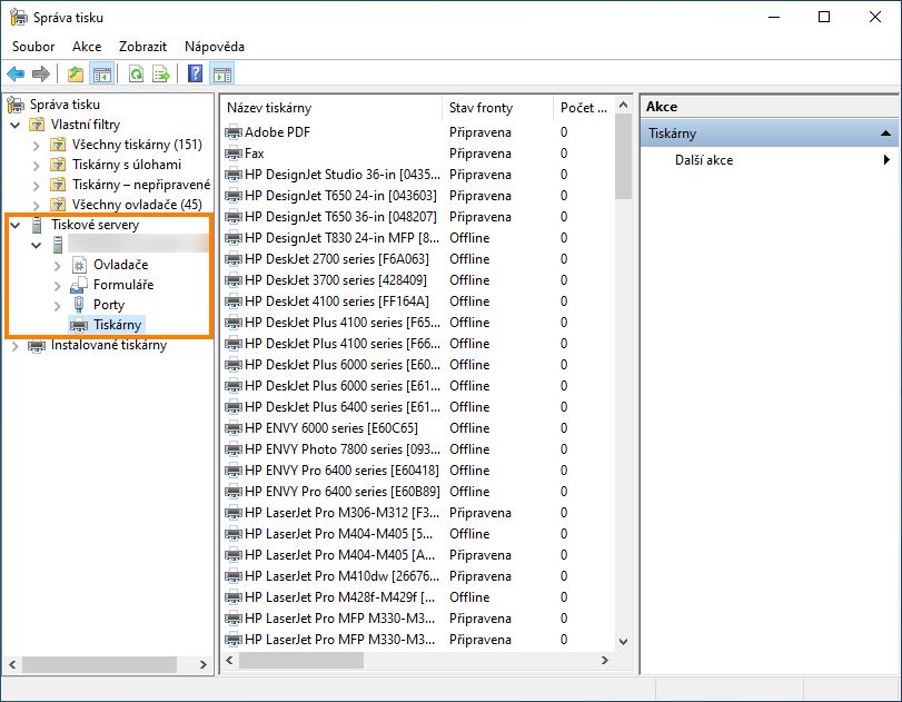 Odebrání tiskáren Adobe