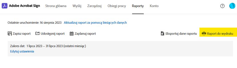 Opcja strony raportu – wersja do wydruku