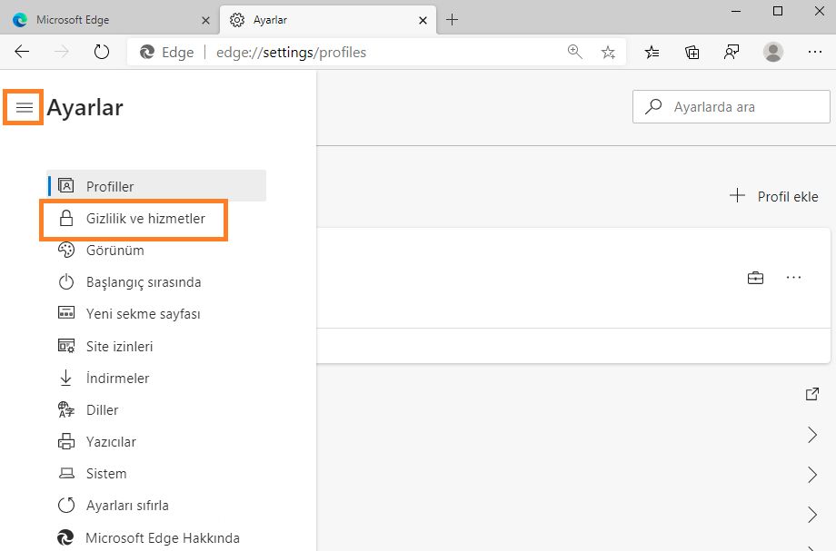 Gizlilik ve Hizmetler'i tıklatın