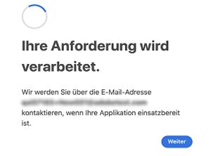 Die Anforderungsseite, die angezeigt wird, nachdem Sie den Produktzugriffslink geöffnet haben, wird verarbeitet