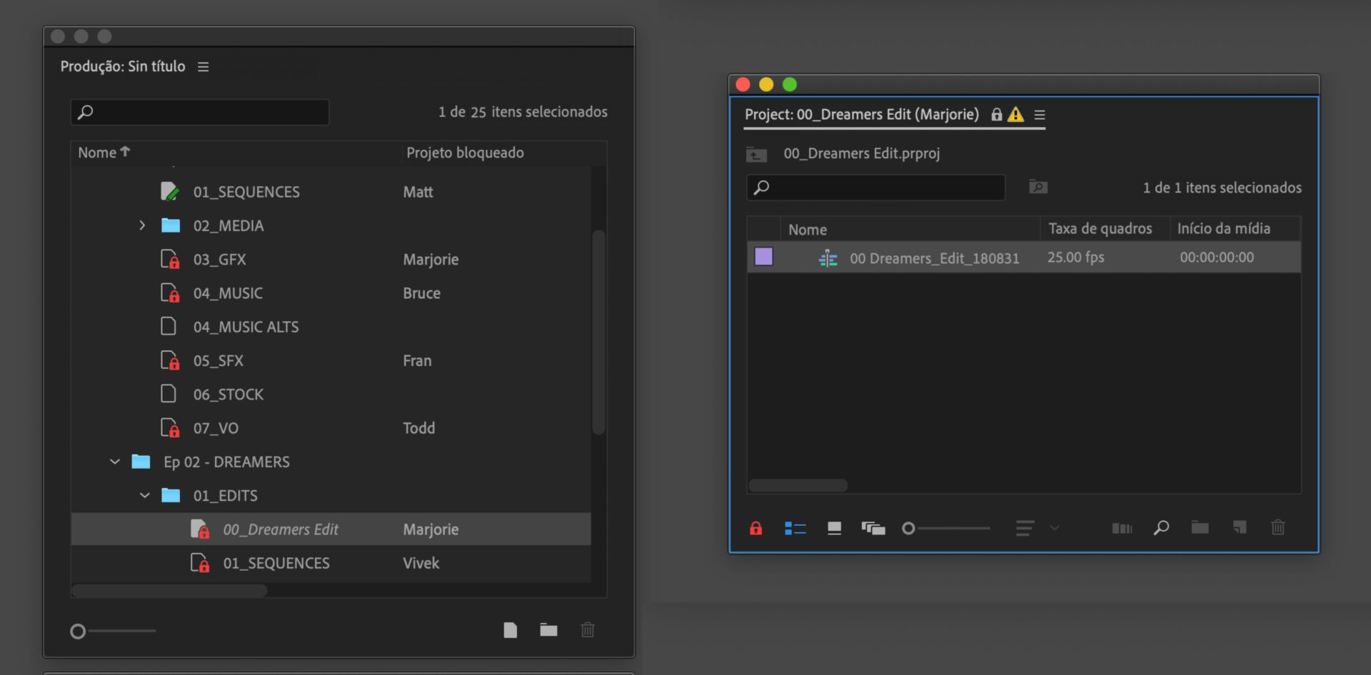 Indicações de que um projeto foi alterado por outra pessoa