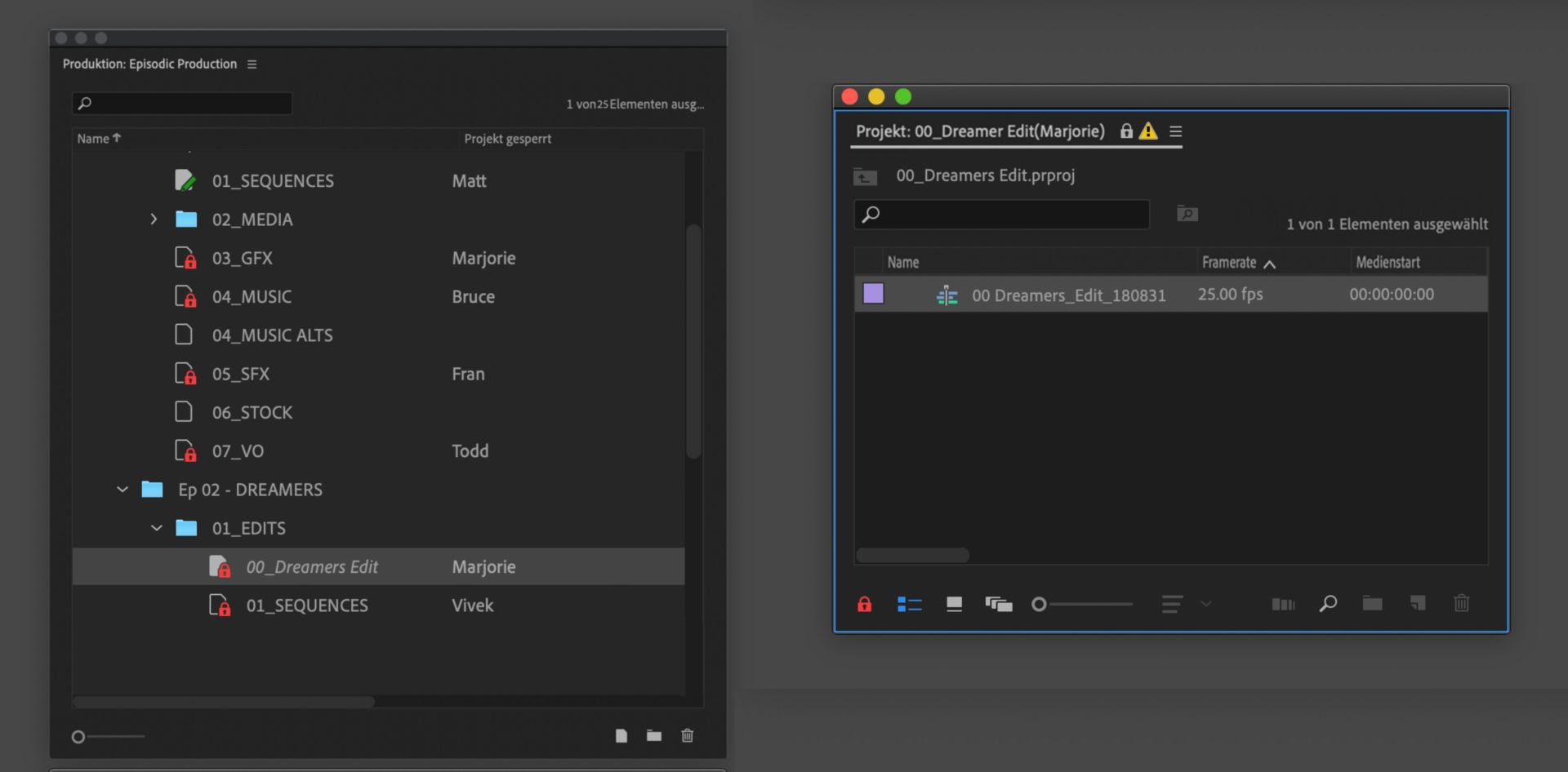 Hinweise, dass ein Projekt von einer anderen Person geändert wurde