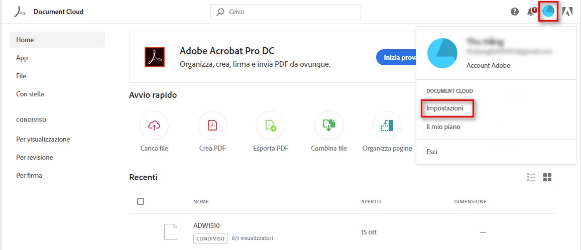 Impostazioni del profilo