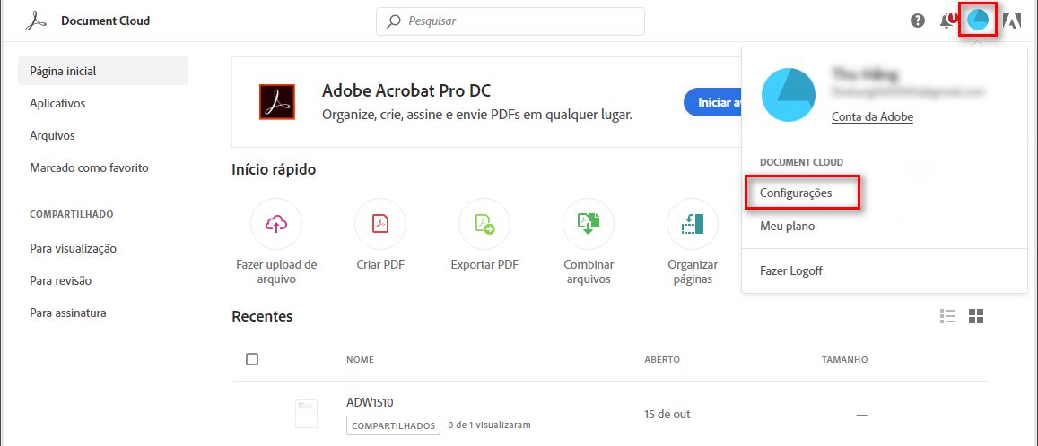 Configurações de perfil