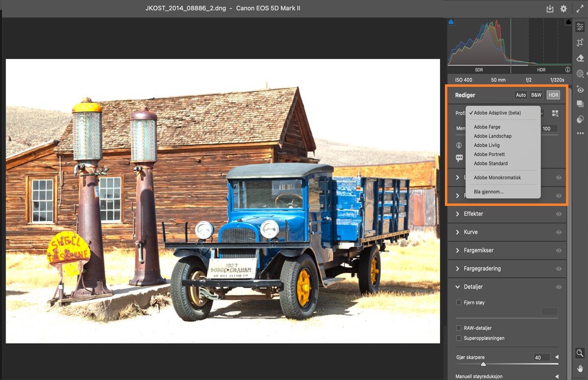 Profilalternativer for Adobe Camera Raw