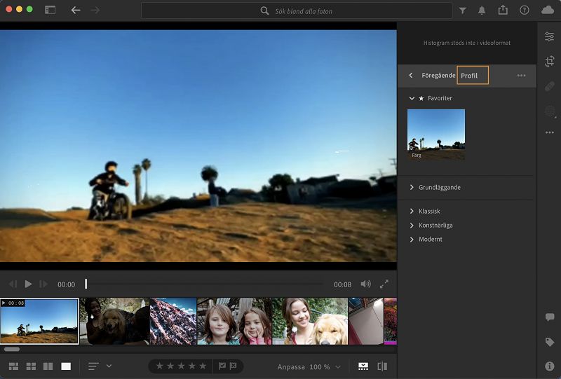 Lägg till profil i dina videor i Lightroom för datorer