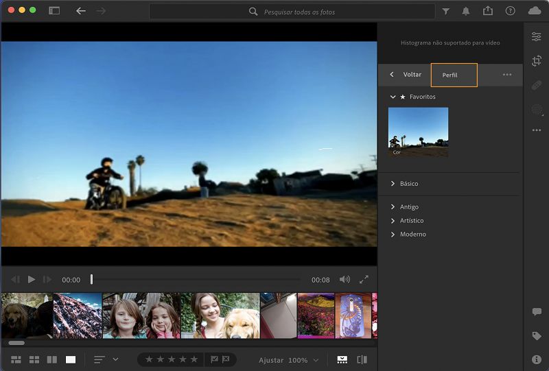 Adicionar perfil aos seus vídeos no Lightroom para desktop