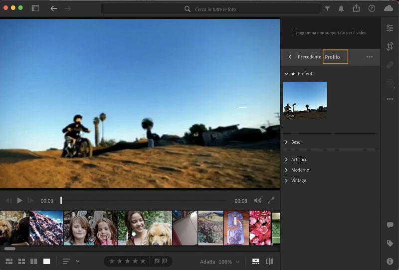 Aggiungete un profilo ai video in Lightroom desktop