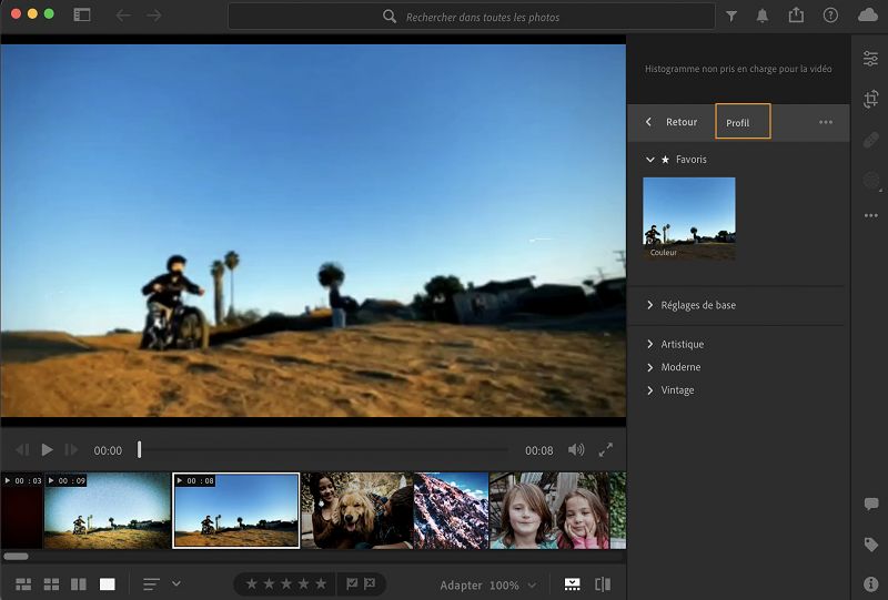 Ajouter un profil à vos vidéos dans Lightroom pour poste de travail