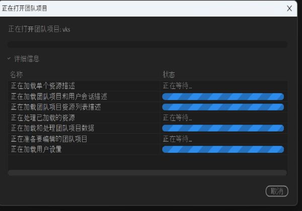 当您打开团队项目时，项目组件会开始加载并显示加载状态。