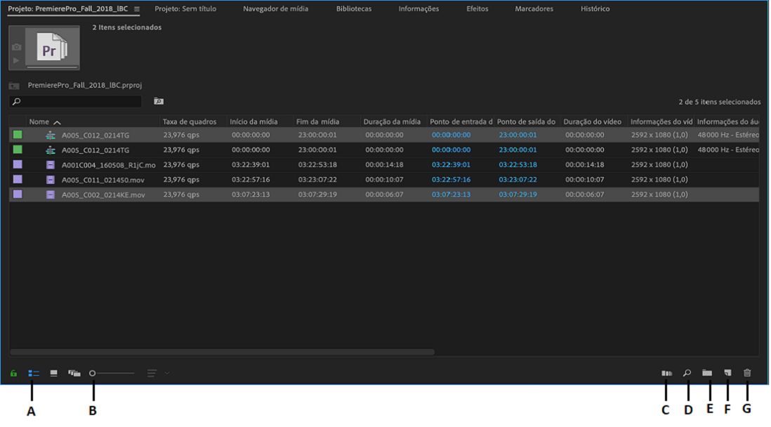 Posição do painel Projeto quando vários projetos são abertos