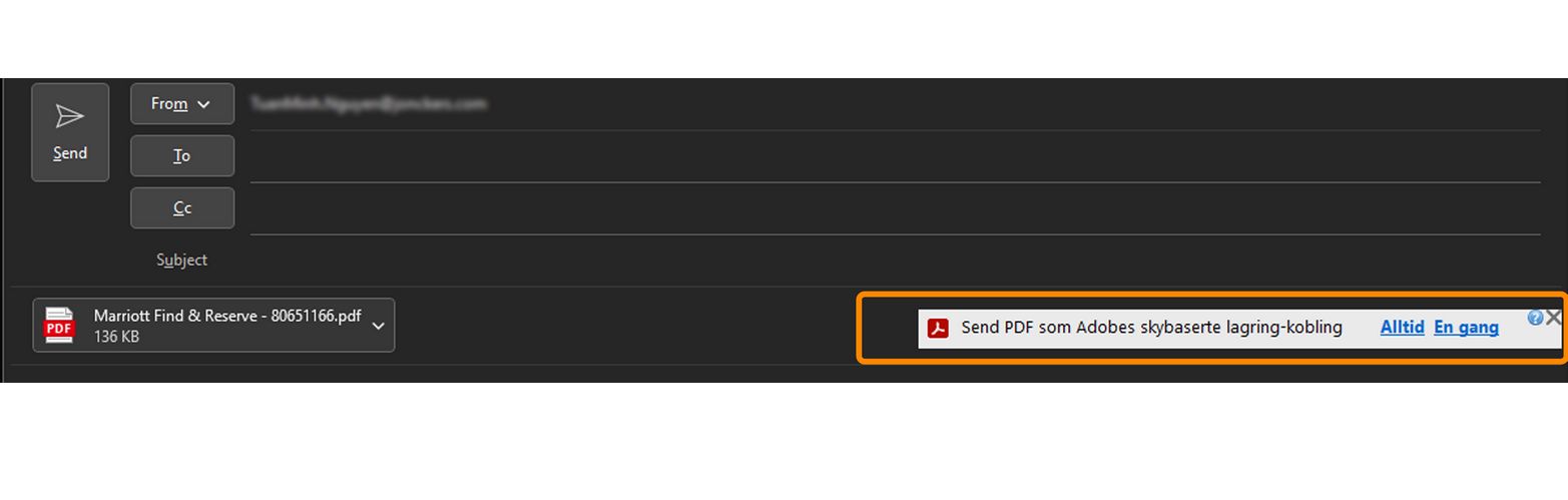 Ja/nei-kobling for Adobe Document Cloud i inndataboksen for vedlegg