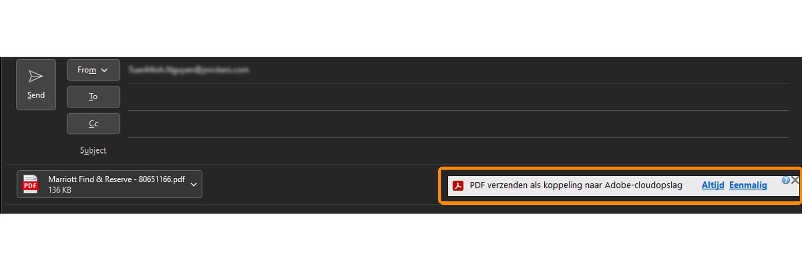 Koppeling Ja/Nee voor Adobe Document Cloud in het invoervak voor de bijlage