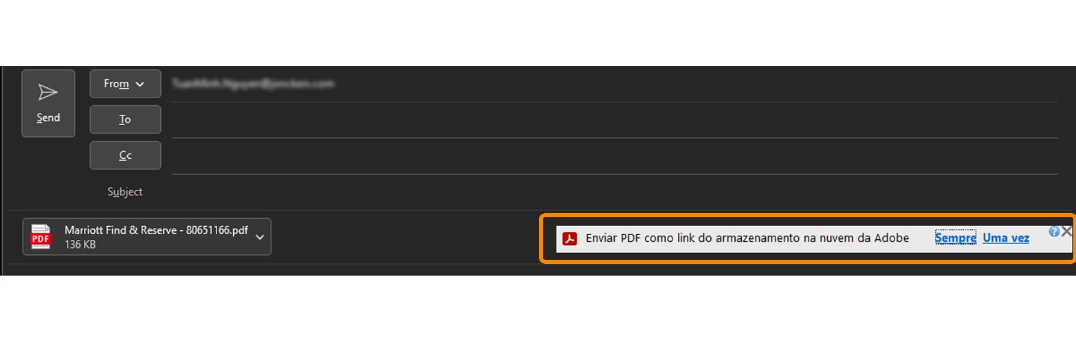 Link de sim/não da Adobe Document Cloud na caixa de entrada anexa
