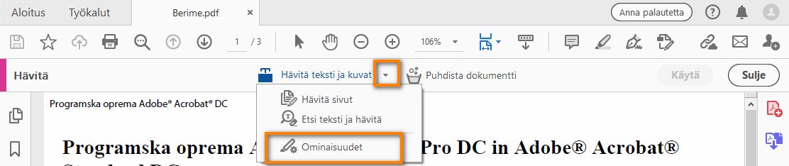 Hävitysominaisuudet