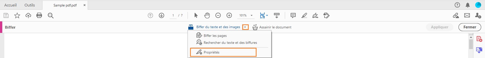 Propriétés de biffure