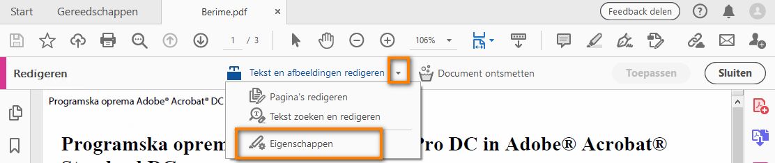 Redactie-eigenschappen