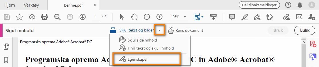 Egenskaper for skjuling av innhold