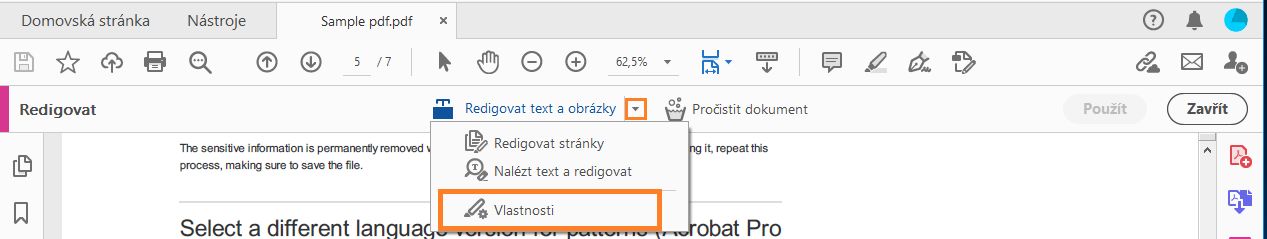 Vlastnosti redigování