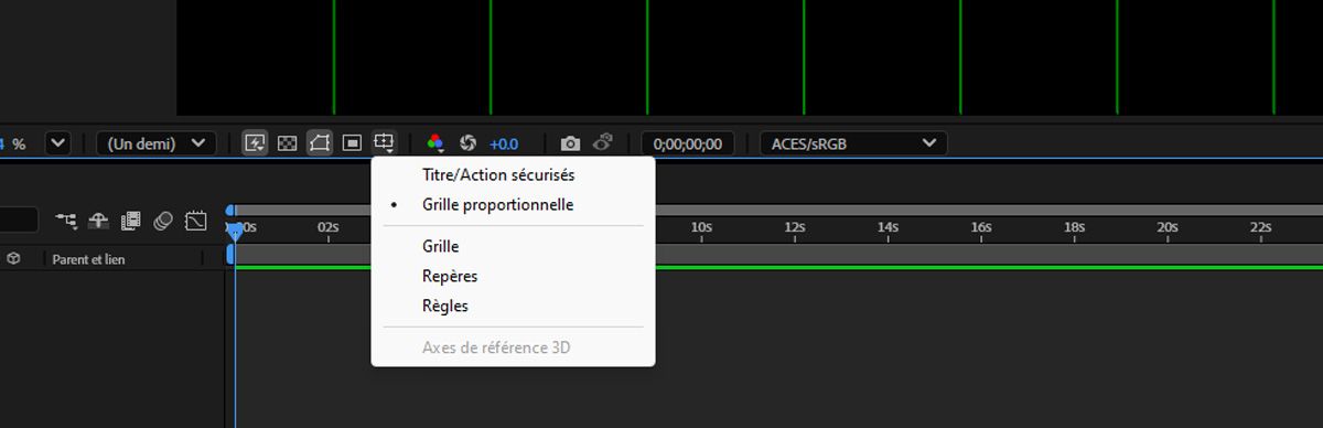 Le menu contextuel Choisir la grille et les options de repère est ouvert et Grille proportionnelle est sélectionné.