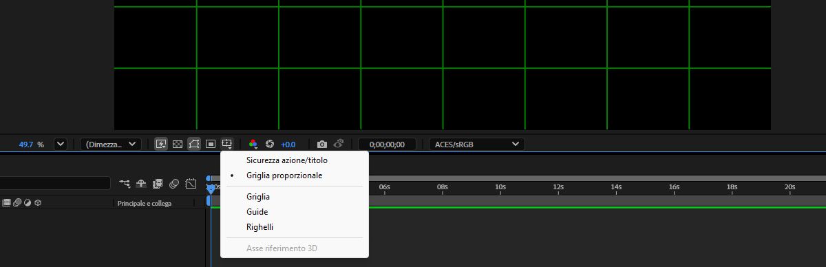 Il menu di scelta rapida delle opzioni di griglia e guida è aperto ed è selezionata l’opzione Griglia proporzionale.