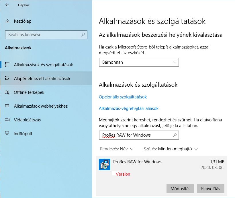 A ProRes RAW dekóder verziójának ellenőrzése Windows-gépen