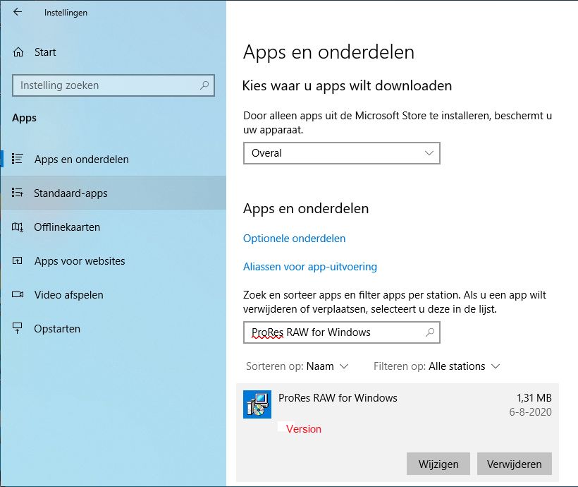 De versie van de ProRes RAW-decoder controleren op uw Windows-apparaat