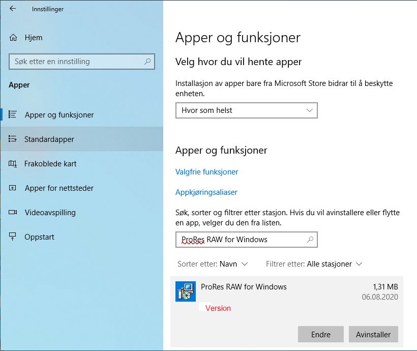 Kontroller versjonen av ProRes RAW-dekoder på din Windows-maskin