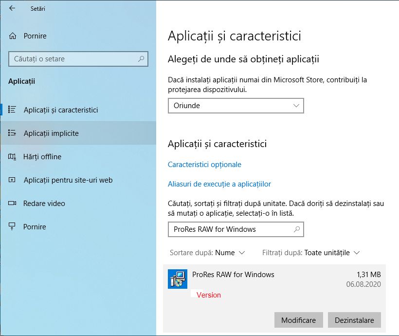 Se verifică versiunea decodorului ProRes RAW pe calculatorul dvs. Windows