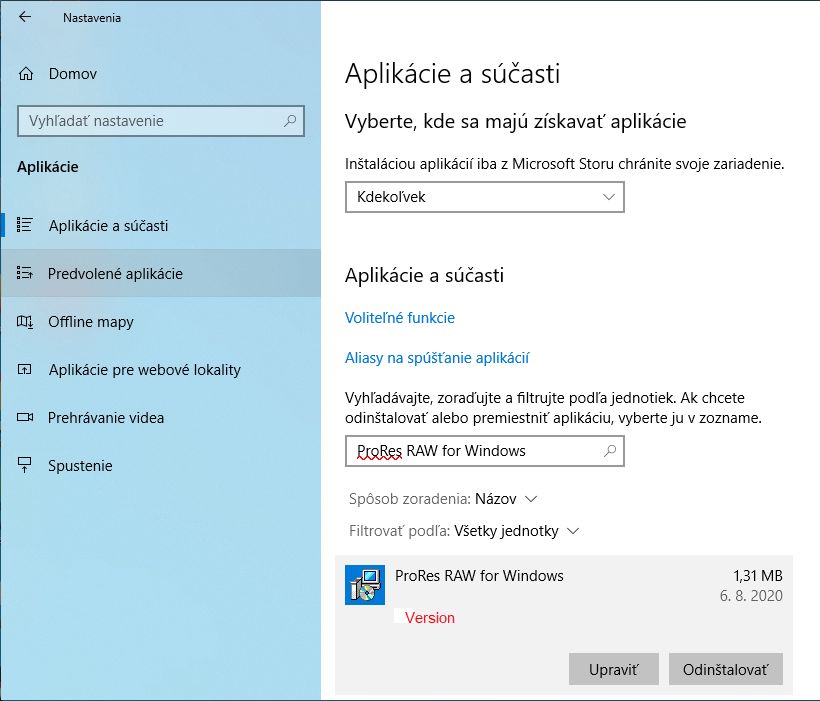 Vyhľadanie verzie dekodéra ProRes RAW v počítači so systémom Windows