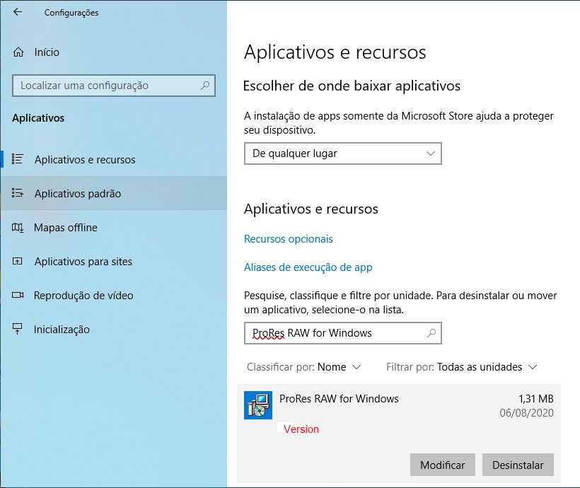 Verificando a versão do decodificador ProRes RAW em sua máquina Windows