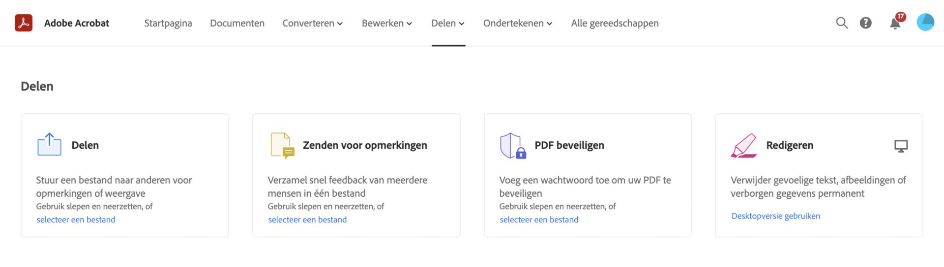 De tool 'PDF beveiligen' kiezen