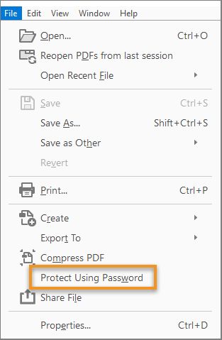 Proteggi con password dal menu File