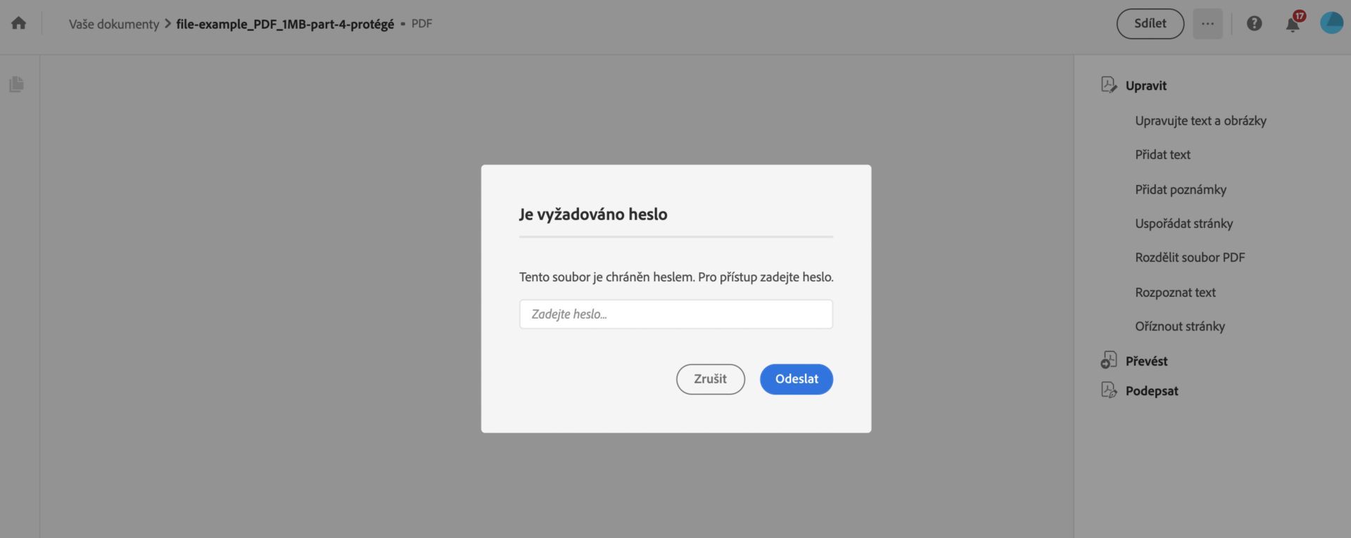 Zadejte heslo k zobrazení chráněného PDF