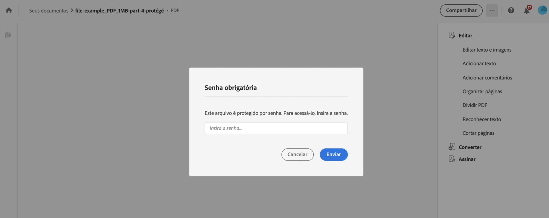 Digite a senha para exibir o PDF protegido