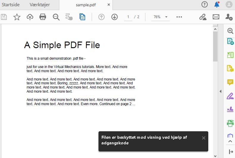Bekræftelsesbesked om beskyttelse