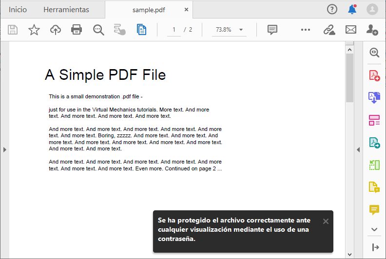 Mensaje de confirmación de protección