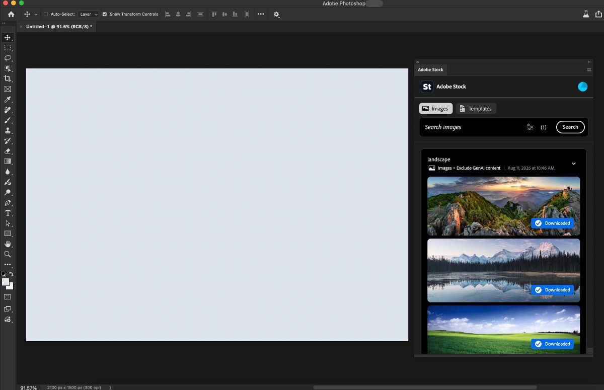 顯示新增 Adobe Stock 面板的 Photoshop UI