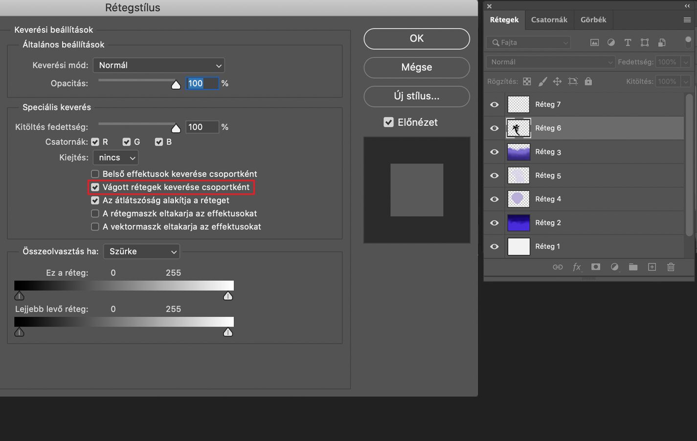 Vágómaszk a Photoshopban: a levágott réteg tartalma az alapréteg tartalmán belül látható