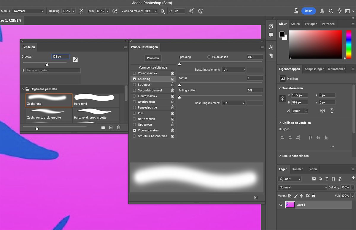 Kies een van de beschikbare vormopties voor penseeluiteinden in het deelvenster Penseelinstellingen