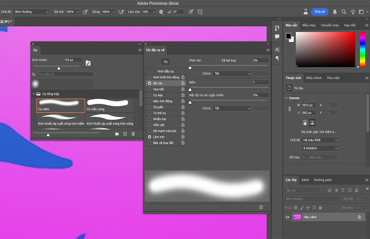 Chọn từ các tùy chọn hình dạng đầu cọ có sẵn từ bảng Cài đặt cọ